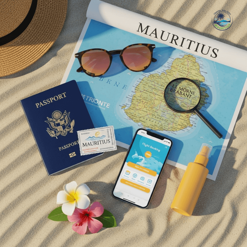 Planning the perfect Mauritius holiday with map and travel items
